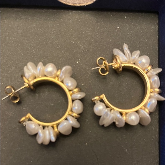 Jewelry - Gold tone and  Pearl Accent Hoop Earrings - Women Jewelry
